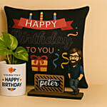 Personalised Caricature with Plant and Cushion