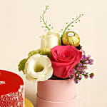 Pink Roses With Rocher With Mini Mousse Cake