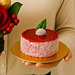 Fresh Blooms & Rocher in Round Box with Mini Mousse Cake