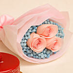 Lovely Pink Rose Baby Breath Bouquet With Mini Mousse Cake