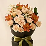 Elegant Peach & Orange Floral Bouquet with Fudge Cake