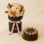 Premium Rose Bouquet with Decadent Cake