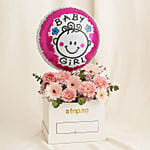 Fresh Flower Box with Baby Girl Balloon