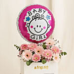 Fresh Flower Box with Baby Girl Balloon