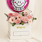 Fresh Flower Box with Baby Girl Balloon