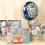 Its a Baby Boy Flower Arrangment giftset with Balloon