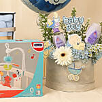 Its a Baby Boy Flower Arrangment giftset with Balloon