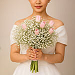 Pink Tulip & Baby’s Breath Bridal Bouquet