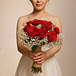 Red Roses & Baby's breath wedding Bouquet