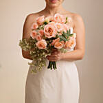 Romantic Peach Rose Waterfall Bouquet for Brides
