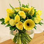 Bright Mixed Flowers Fish Bowl Vase