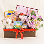 Brown Straw Basket Baby Hamper