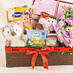 Brown Straw Basket Baby Hamper