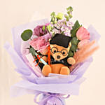 Graduation Gift – Teddy Bear with Fresh Flowers Bouquet