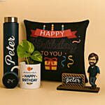 Personalised Caricature with Plant and Cushion