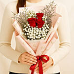 3 Red Roses Hand Bouquet