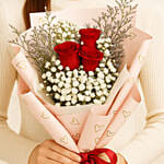 3 Red Roses Hand Bouquet