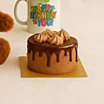 Birthday Floral Mug Arrangement with Teddy N Chocolate Cake