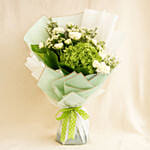 Green Hydrengea Bouquet with White Roses