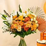 Happiness - Orange Flowers Chocolate Cake n Balloons