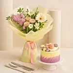 Chocolate Macaroons Cake and Flower Bouquet