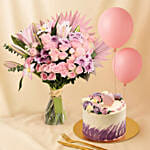 Pink Flowers Bouquet Cakes & Balloon