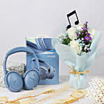 BOSE Quiet Comfort Headphone Blue and Flowers Bouquet Gift