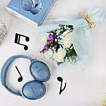 BOSE Quiet Comfort Headphone Blue and Flowers Bouquet Gift