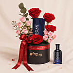 Love You Forever Rose Box with Hugo Boss Bottled Night EDT