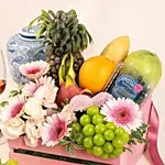 Gourmet Fruit Basket Tray with Pink Gerbera