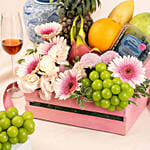 Gourmet Fruit Basket Tray with Pink Gerbera