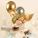 Shimmers Flowers Box with Balloons and Cake