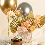 Shimmers Flowers Box with Balloons and Cake
