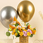 Best Wishes Flowers with Mono Cake & Balloons