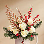 Christmas White Rose Floral Jug Arrangement