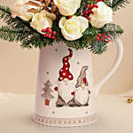 Christmas White Rose Floral Jug Arrangement
