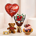 Adorable Love Gift Combo Arrangement with Red Velvet Dreams Cake