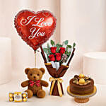 Adorable Love Gift Combo Arrangement with Ferrero Rocher Chocolate Cake