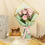 Sweet Pink Roses with Mono Chocolate Cake Combo