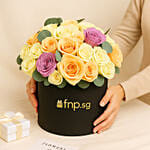 Mix Roses in Black Box Arrangement