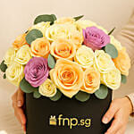 Mix Roses in Black Box Arrangement