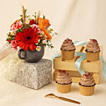 Flowers arrangment and Chocolate Cupcakes
