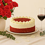 Scrumptious Red Velvet Cake with Wine and Flowers