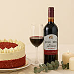 Scrumptious Red Velvet Cake with Wine and Flowers