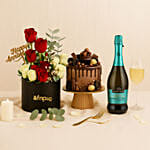 Anniversary Celebration - Flowers Cake and Prosecco