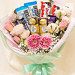 Flowers & Chocolate Bouquet with Pink Elegance