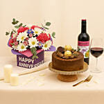 Anniversary Flowers Cake and Wine