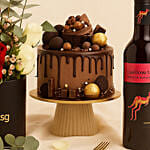 Anniversary Wishes - Flowers Cake n Wine