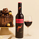 Anniversary Wishes - Flowers Cake n Wine