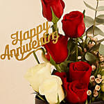 Anniversary Wishes - Flowers Cake & Wine